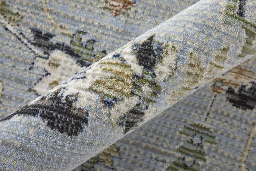 Gray Blue and Green Floral Power Loom Area Rug Photo 9