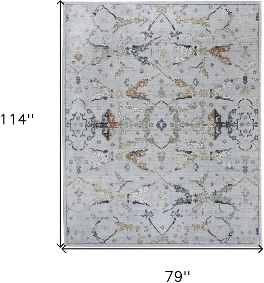 Gray Blue and Green Floral Power Loom Area Rug Photo 3