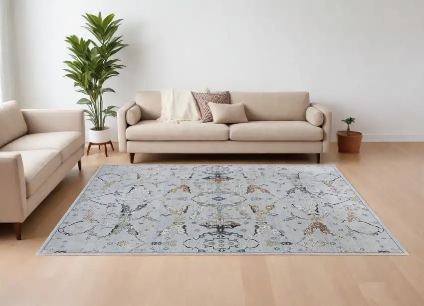 Gray Blue and Green Floral Power Loom Area Rug Photo 1