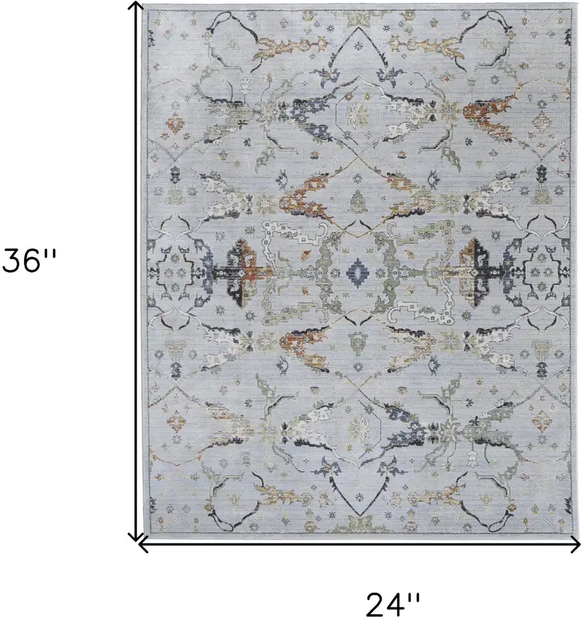 Gray Blue and Green Floral Power Loom Area Rug Photo 3