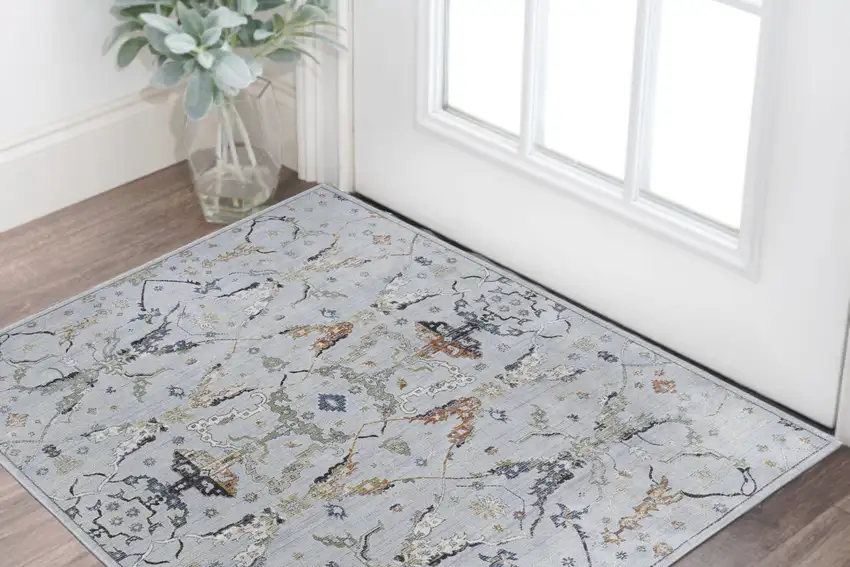 Gray Blue and Green Floral Power Loom Area Rug Photo 1