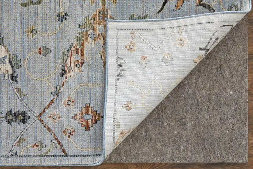 Gray Blue and Green Floral Power Loom Area Rug Photo 8