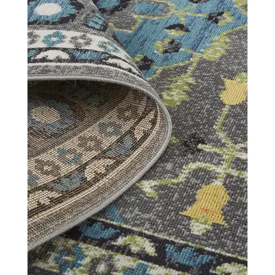 Gray Blue and Green Oriental Power Loom Area Rug Photo 8
