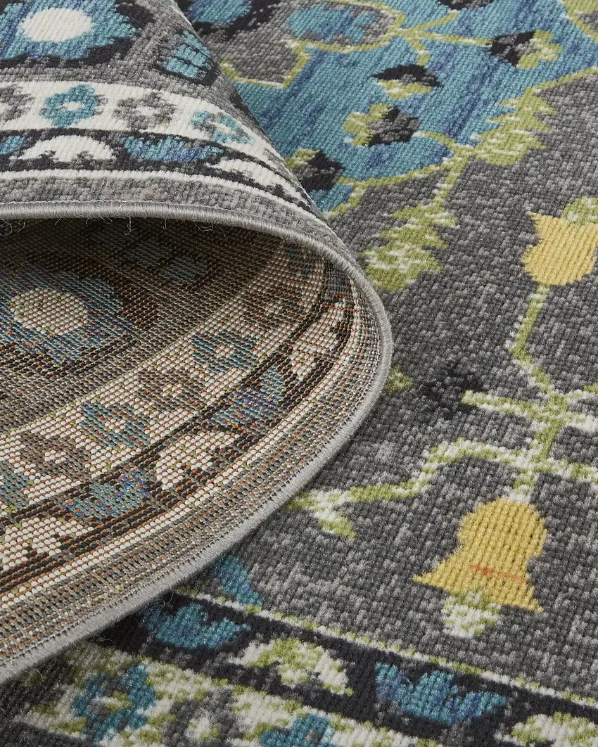 Gray Blue and Green Oriental Power Loom Area Rug Photo 8