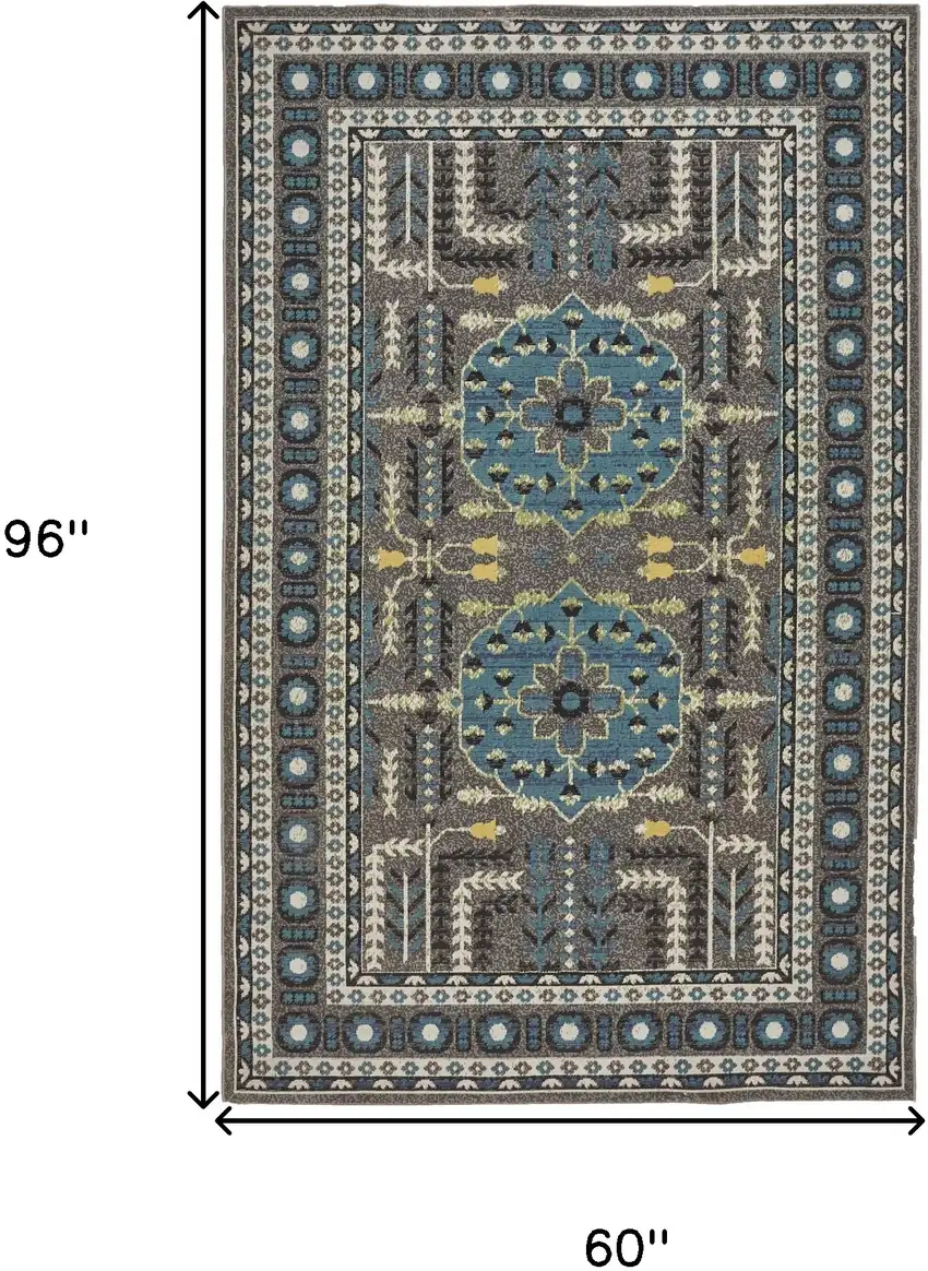 Gray Blue and Green Oriental Power Loom Area Rug Photo 3
