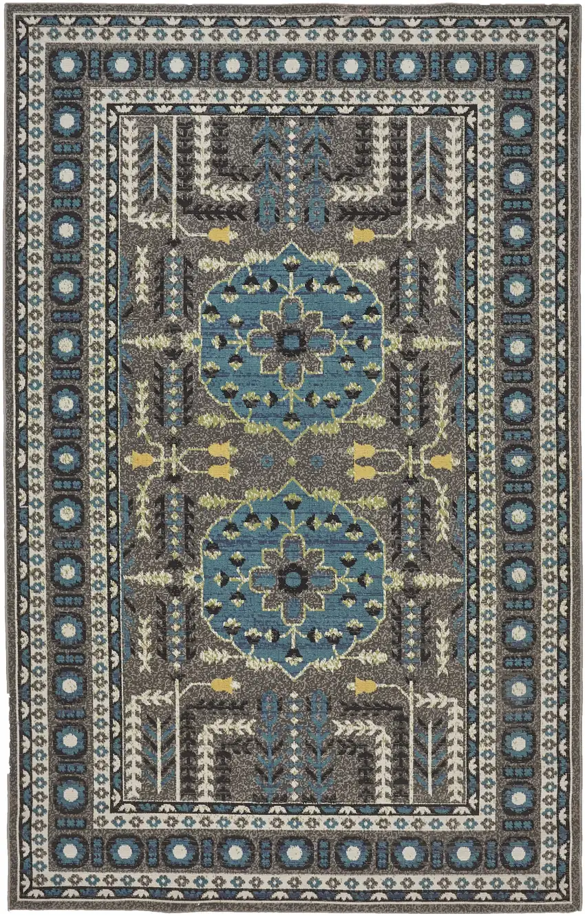 Gray Blue and Green Oriental Power Loom Area Rug Photo 6