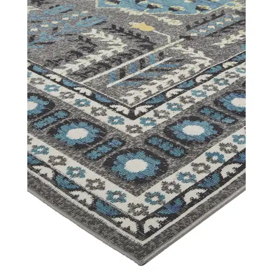 Gray Blue and Green Oriental Power Loom Area Rug Photo 7