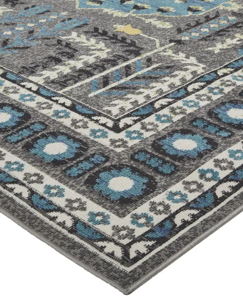 Gray Blue and Green Oriental Power Loom Area Rug Photo 7