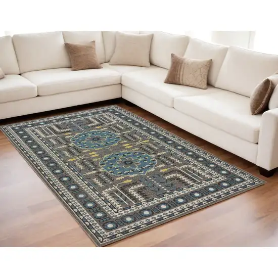 Gray Blue and Green Oriental Power Loom Area Rug Photo 1