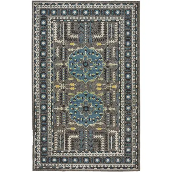 Gray Blue and Green Oriental Power Loom Area Rug Photo 4