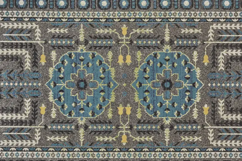 Gray Blue and Green Oriental Power Loom Area Rug Photo 9