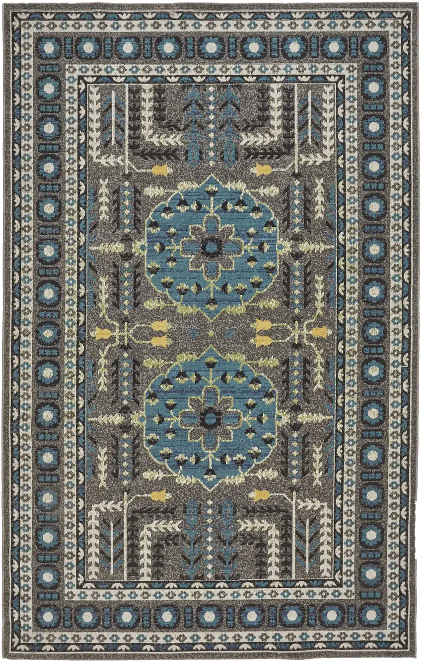 Gray Blue and Green Oriental Power Loom Area Rug Photo 2