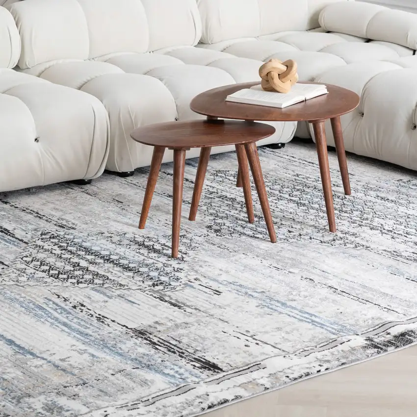 Gray Blue and Ivory Abstract Area Rug Photo 1