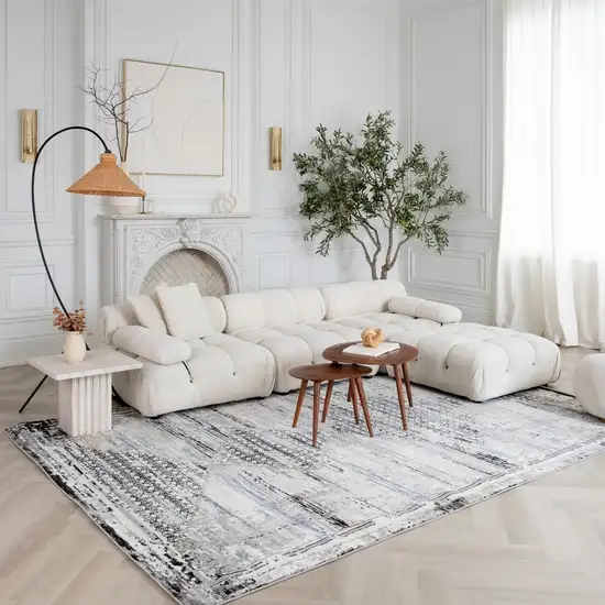 Gray Blue and Ivory Abstract Area Rug Photo 2