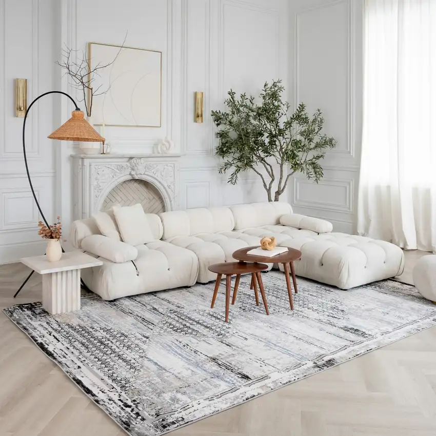 Gray Blue and Ivory Abstract Area Rug Photo 2