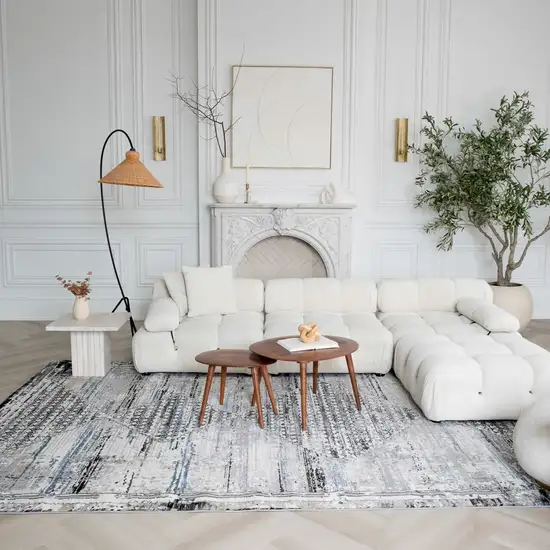 Gray Blue and Ivory Abstract Area Rug Photo 4