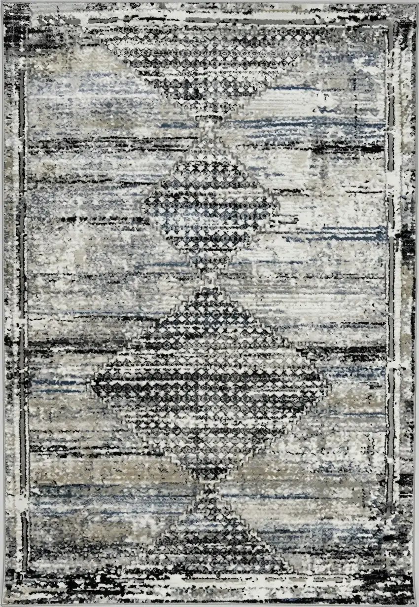 Gray Blue and Ivory Abstract Area Rug Photo 2