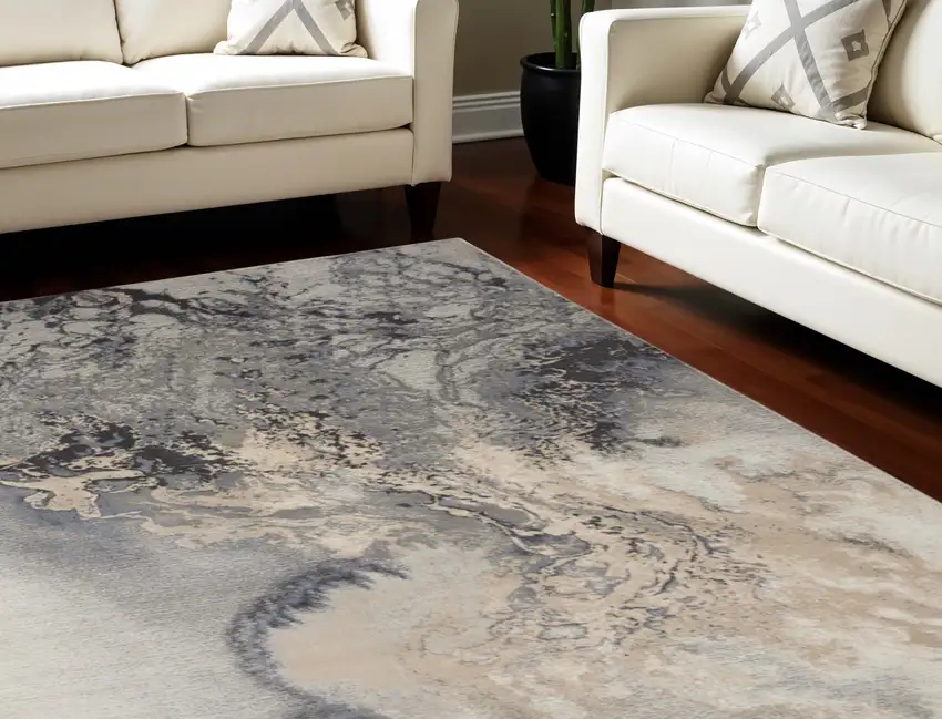 Gray Blue and Ivory Abstract Area Rug Photo 1