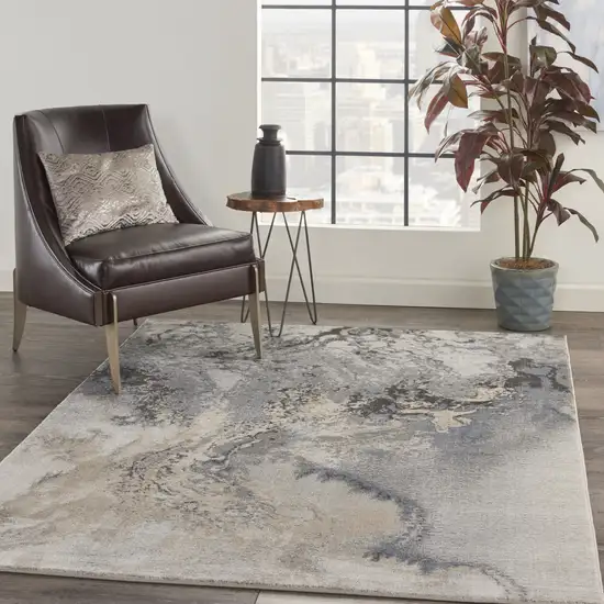 Gray Blue and Ivory Abstract Area Rug Photo 6