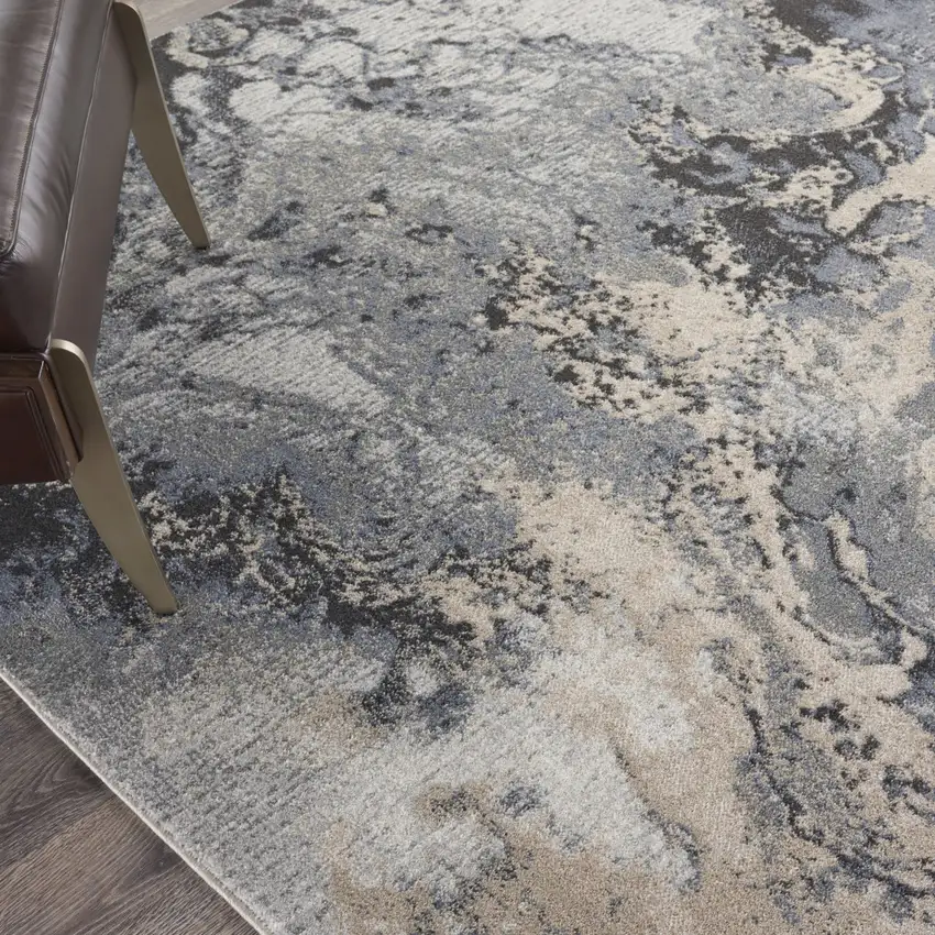 Gray Blue and Ivory Abstract Area Rug Photo 5