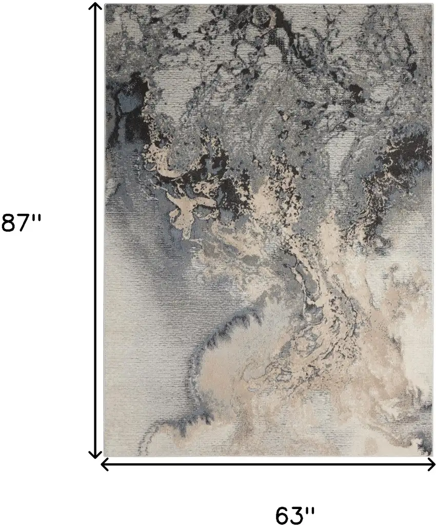 Gray Blue and Ivory Abstract Area Rug Photo 3