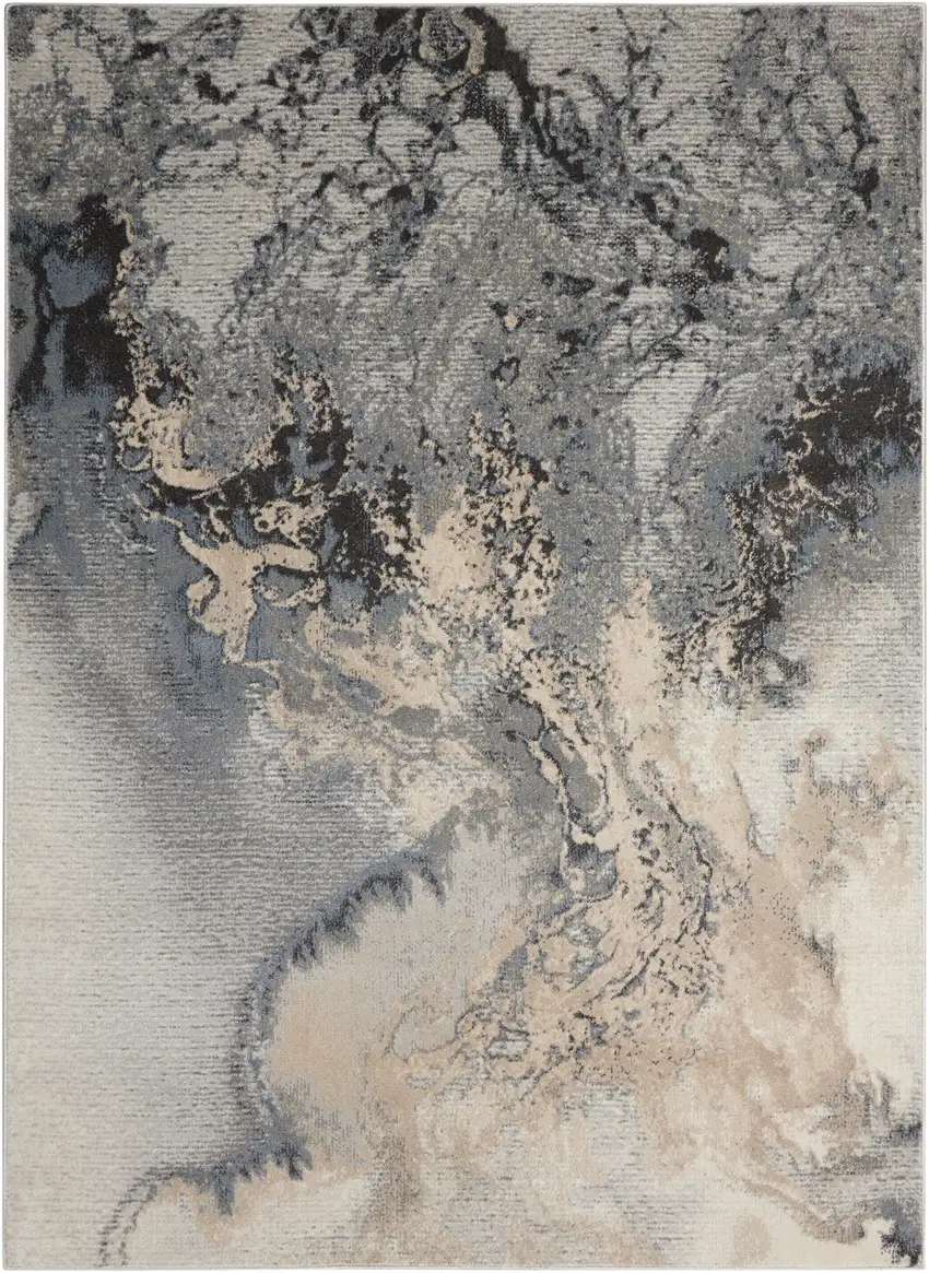 Gray Blue and Ivory Abstract Area Rug Photo 2