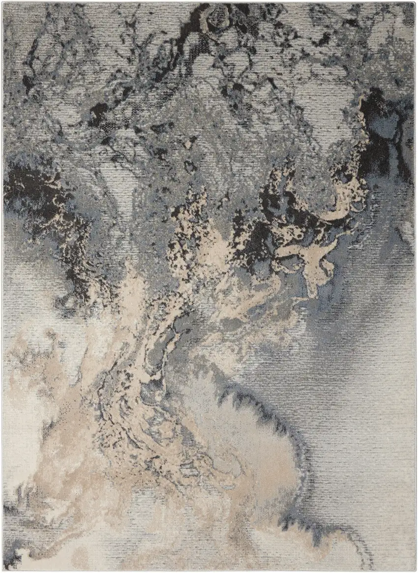 Gray Blue and Ivory Abstract Area Rug Photo 5