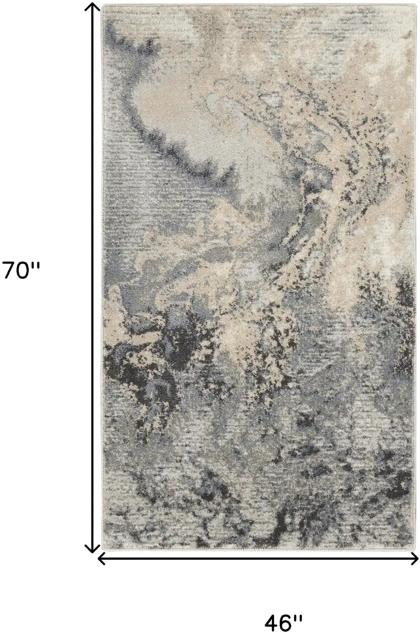 Gray Blue and Ivory Abstract Area Rug Photo 3