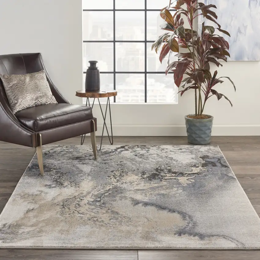 Gray Blue and Ivory Abstract Area Rug Photo 8