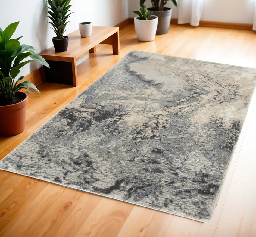 Gray Blue and Ivory Abstract Area Rug Photo 1