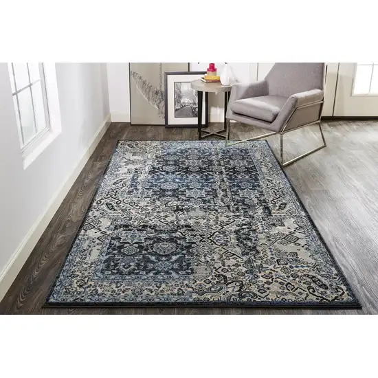 Gray Blue and Ivory Abstract Power Loom Area Rug Photo 9