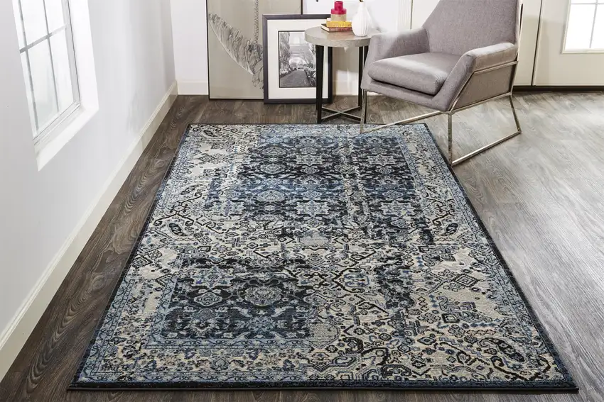 Gray Blue and Ivory Abstract Power Loom Area Rug Photo 9