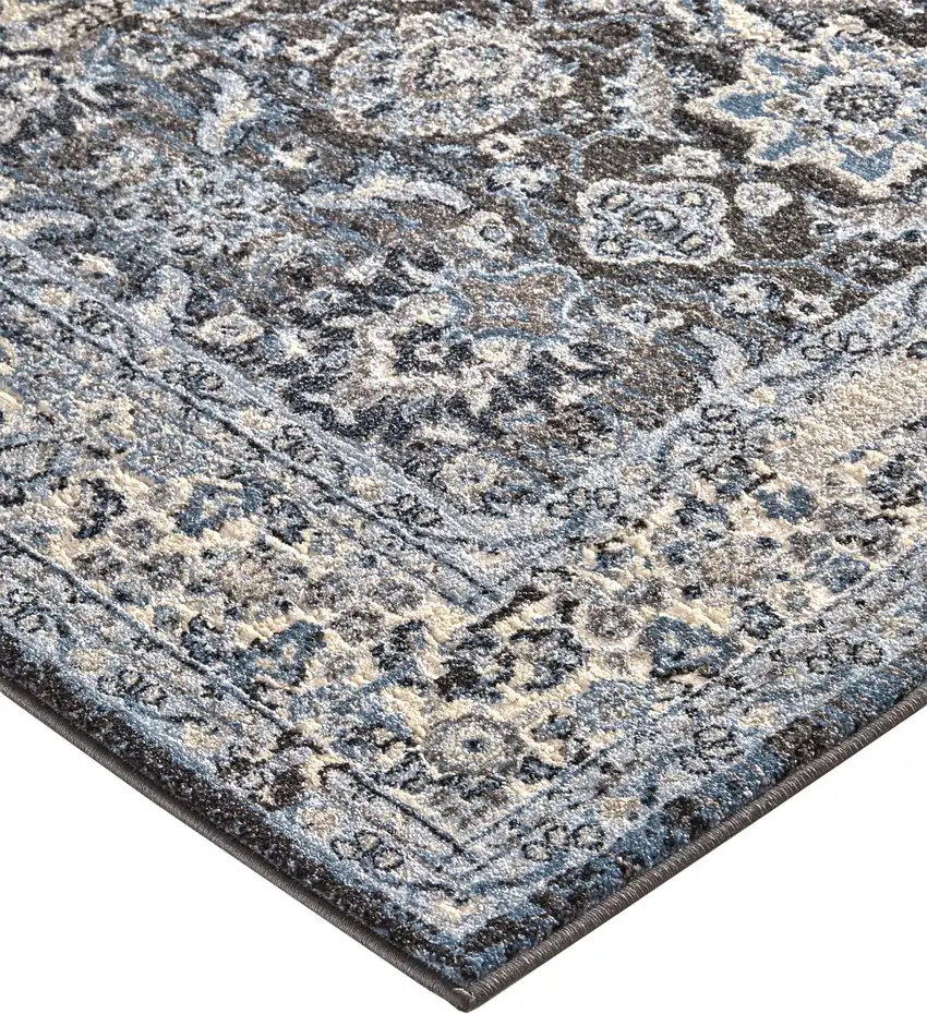 Gray Blue and Ivory Abstract Power Loom Area Rug Photo 4