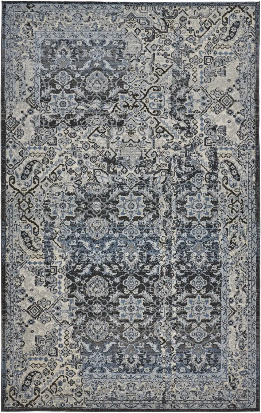 Gray Blue and Ivory Abstract Power Loom Area Rug Photo 2