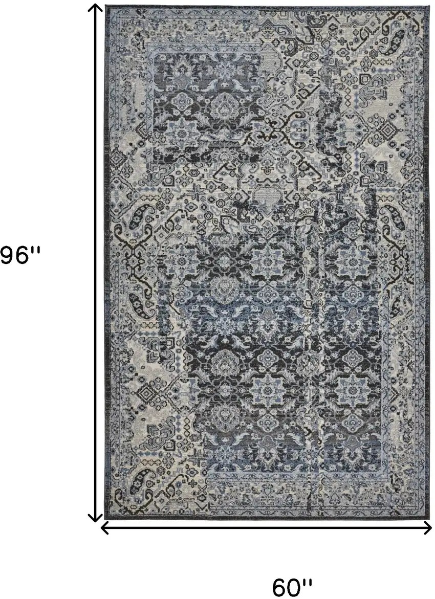 Gray Blue and Ivory Abstract Power Loom Area Rug Photo 3