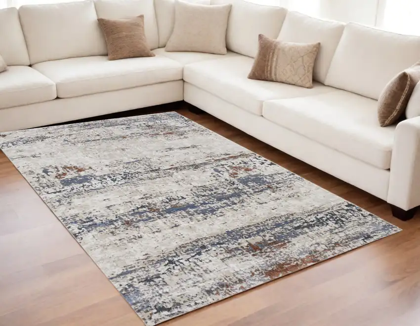Gray Blue and Ivory Abstract Power Loom Area Rug Photo 1