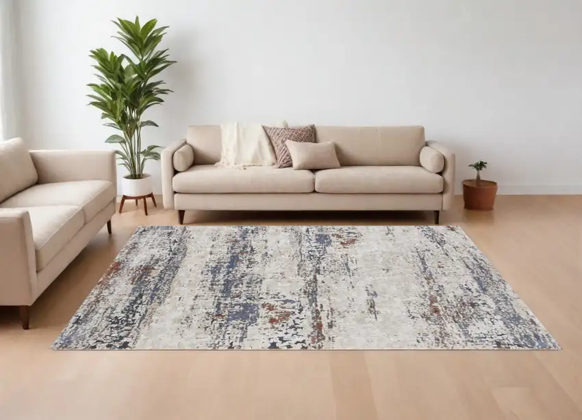 Gray Blue and Ivory Abstract Power Loom Area Rug Photo 1