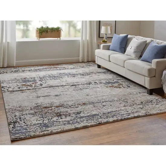 Gray Blue and Ivory Abstract Power Loom Area Rug Photo 9