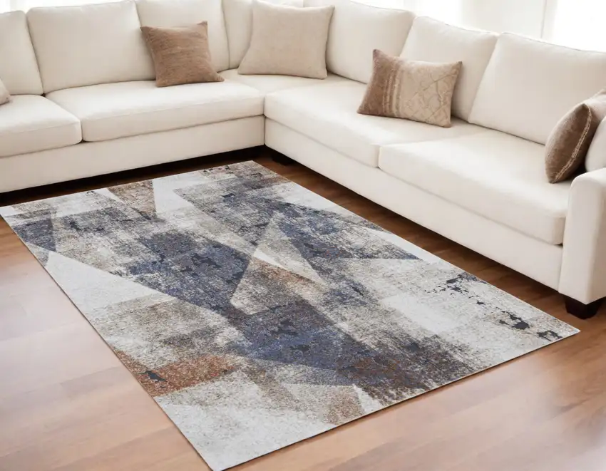 Gray Blue and Ivory Checkered Power Loom Area Rug Photo 1