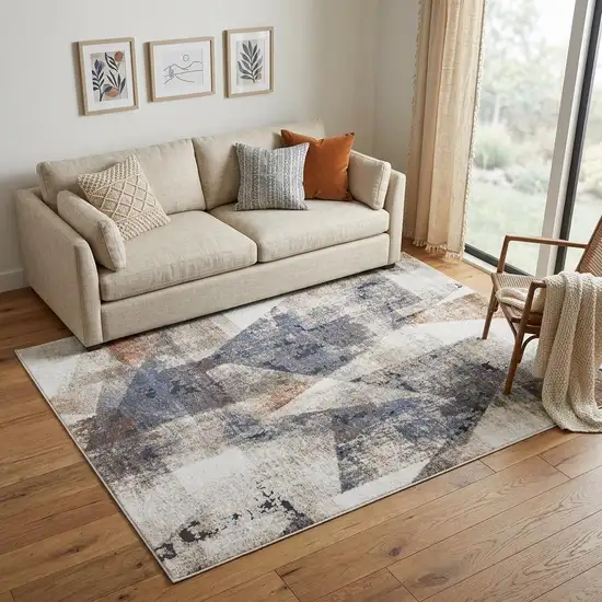 Gray Blue and Ivory Checkered Power Loom Area Rug Photo 1