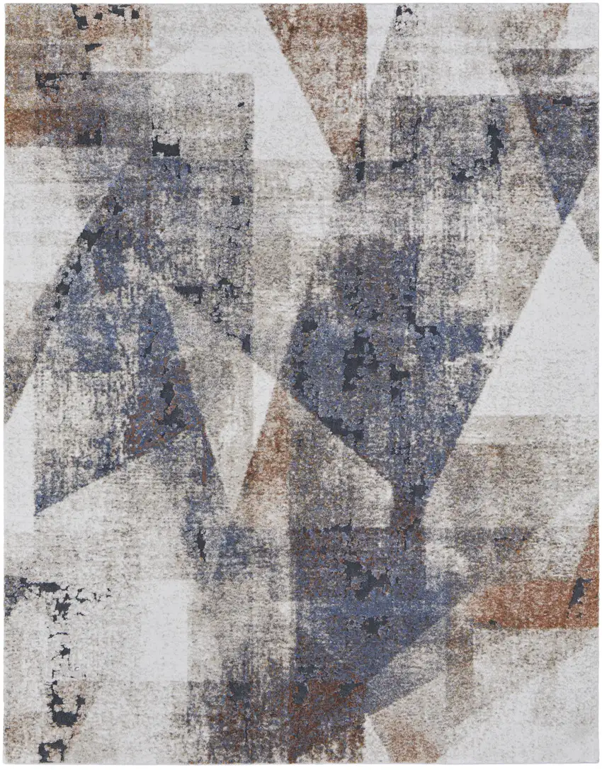 Gray Blue and Ivory Checkered Power Loom Area Rug Photo 5