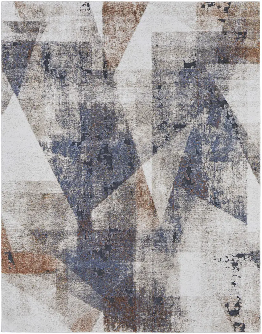 Gray Blue and Ivory Checkered Power Loom Area Rug Photo 2