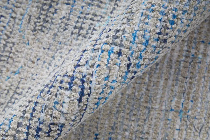 Gray Blue and Ivory Oriental Hand Woven Distressed Area Rug With Fringe Photo 6