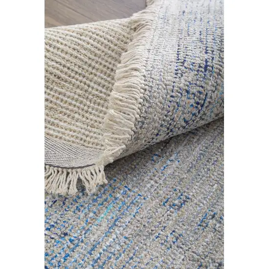 Gray Blue and Ivory Oriental Hand Woven Distressed Area Rug With Fringe Photo 8