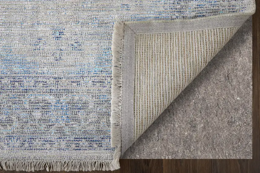Gray Blue and Ivory Oriental Hand Woven Distressed Area Rug With Fringe Photo 9