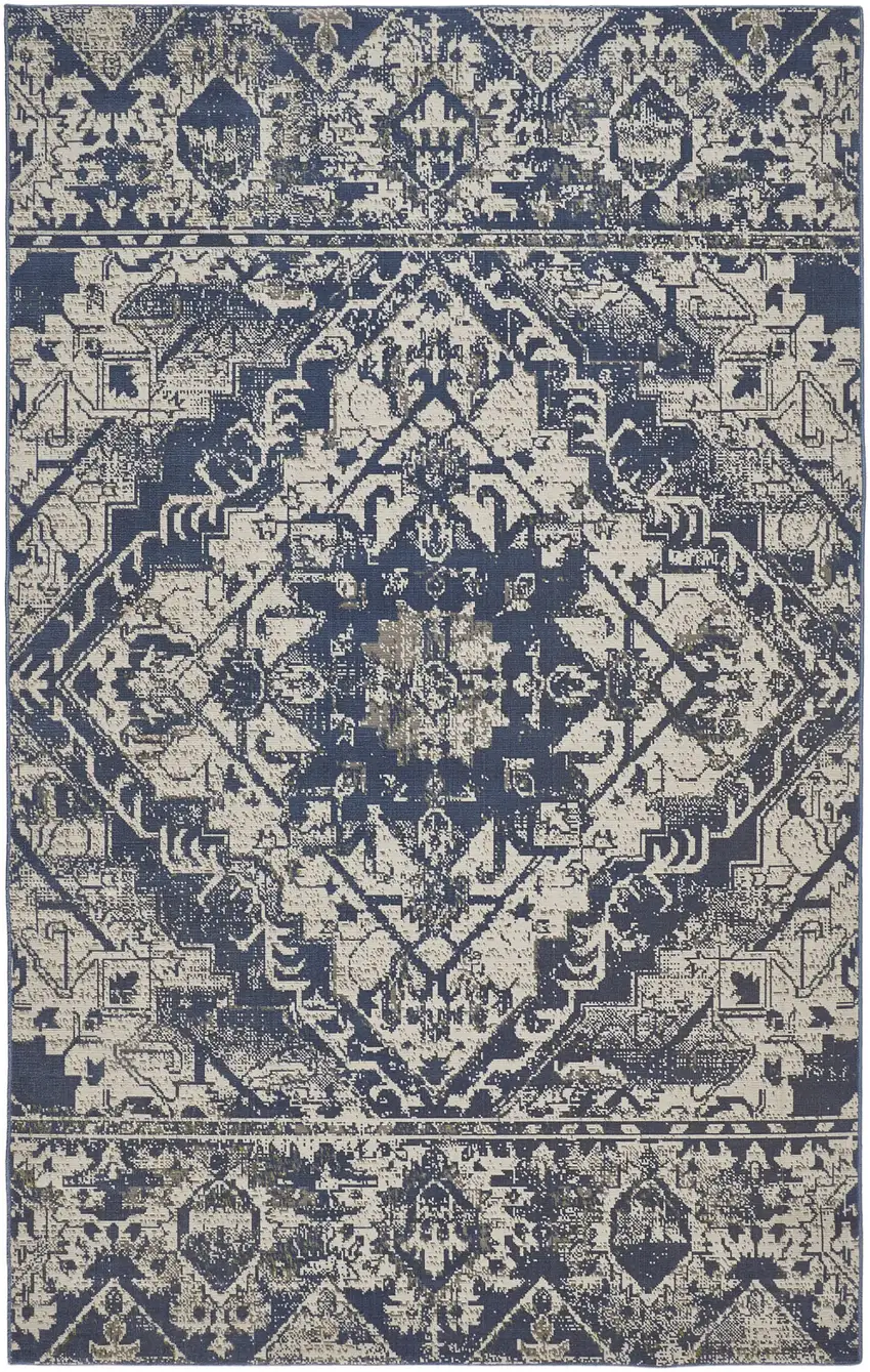Gray Blue and Ivory Oriental Power Loom Area Rug Photo 4