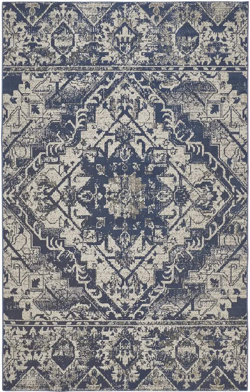 Gray Blue and Ivory Oriental Power Loom Area Rug Photo 5