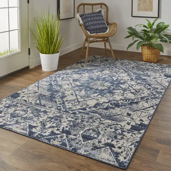 Gray Blue and Ivory Oriental Power Loom Area Rug Photo 9