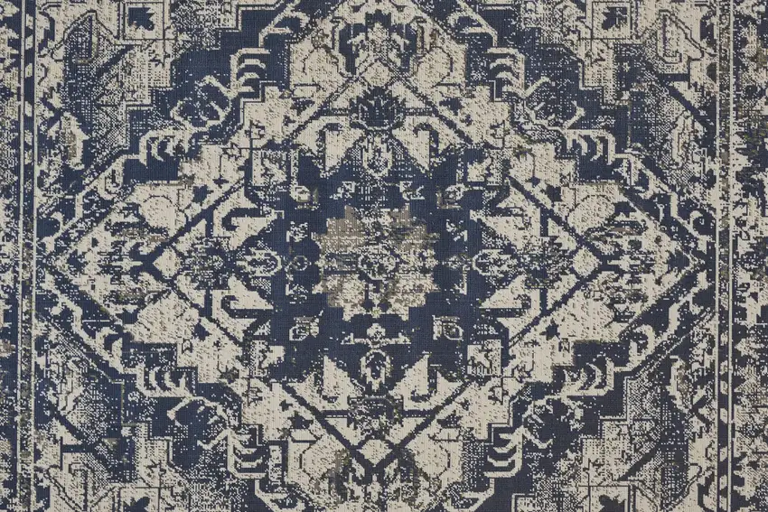 Gray Blue and Ivory Oriental Power Loom Area Rug Photo 9