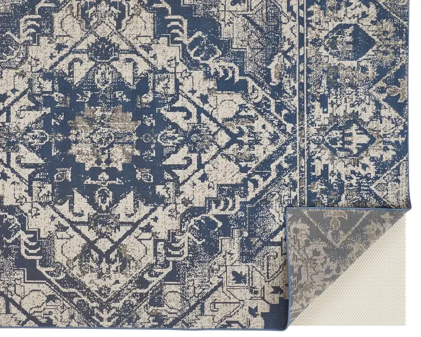 Gray Blue and Ivory Oriental Power Loom Area Rug Photo 8